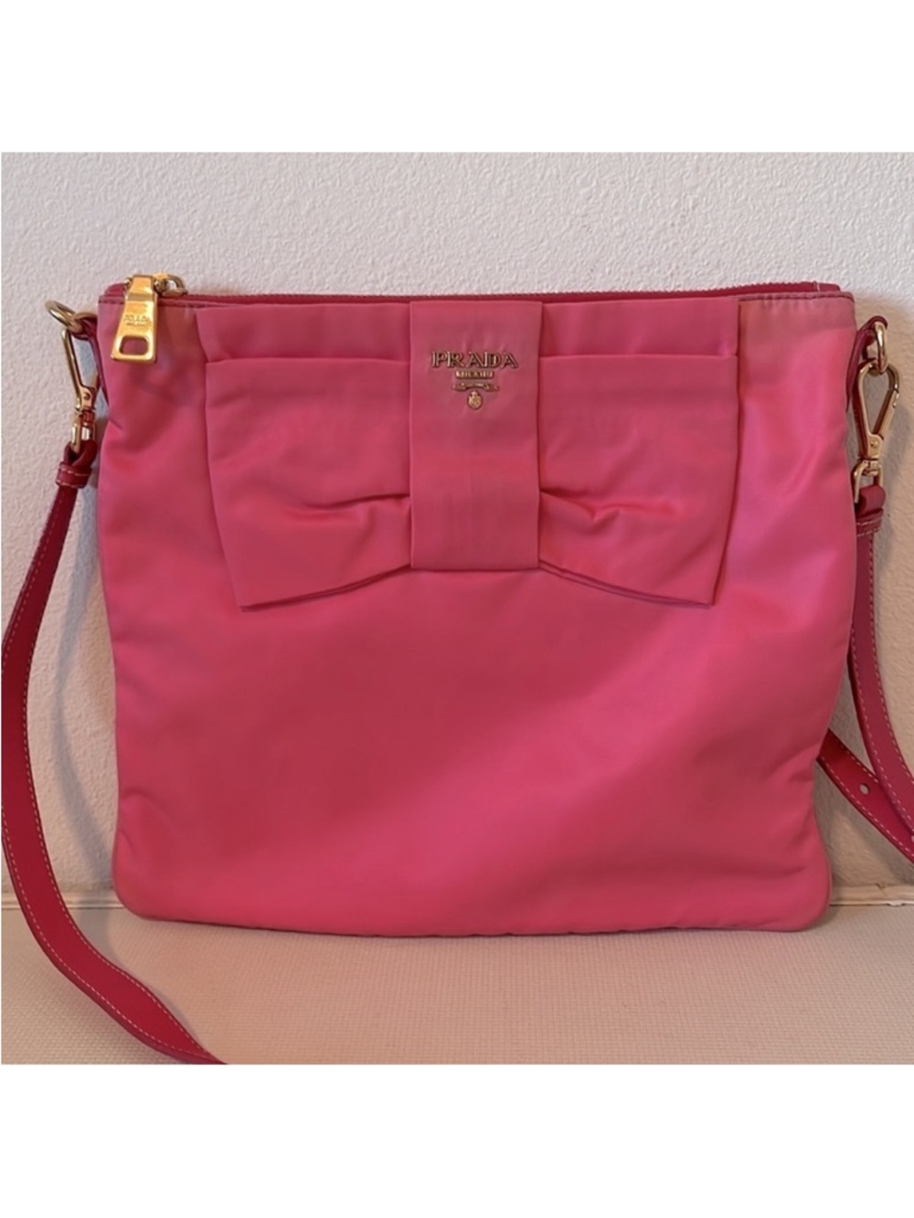 Prada Hot Pink Fiocco Bow Tessuto Nylon Crossbody